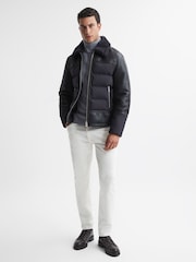 Reiss Grey Bodmin Leather Quilted Shearling Coat - Image 4 of 5