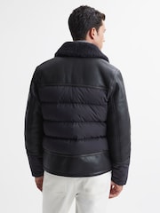 Reiss Grey Bodmin Leather Quilted Shearling Coat - Image 5 of 5