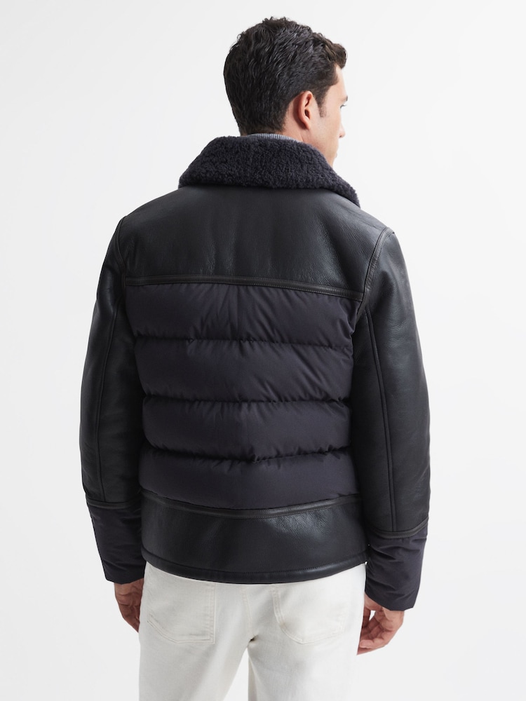Reiss Grey Bodmin Leather Quilted Shearling Coat - Image 5 of 5