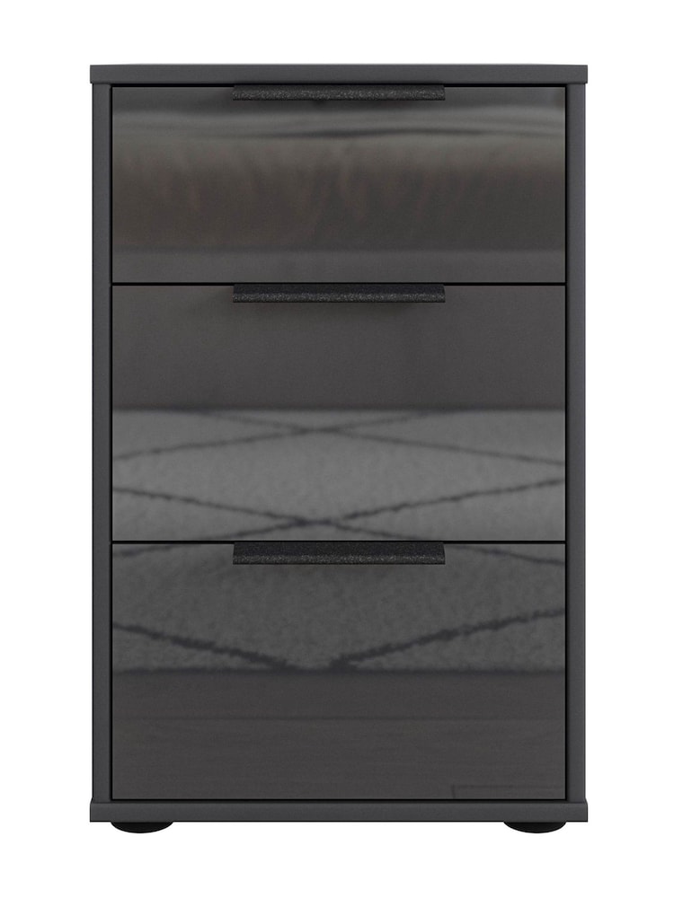 Wiemann Graphite Daytona Glass 3 Drawer Bedside Table - Image 2 of 3 Wiemann Graphite Daytona Glass 3 Drawer Bedside Table - Image 2 of 3