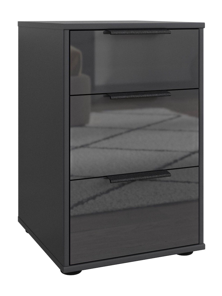 Wiemann Graphite Daytona Glass 3 Drawer Bedside Table - Image 3 of 3 Wiemann Graphite Daytona Glass 3 Drawer Bedside Table - Image 3 of 3