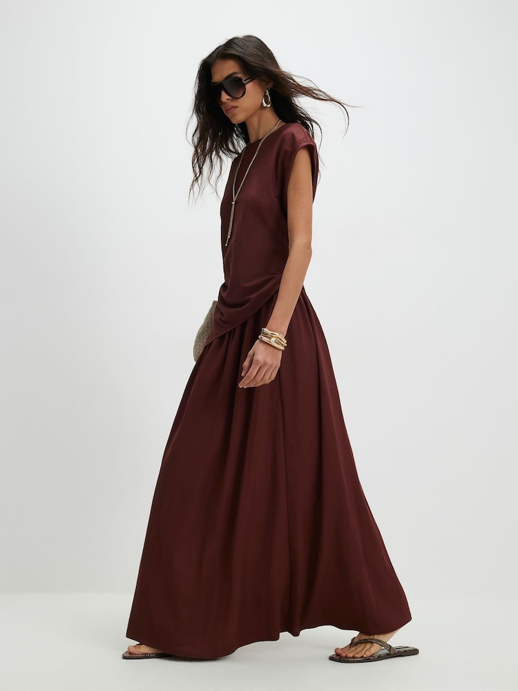 River Island Brown Linen Look Midi Skirt - Image 1 of 4