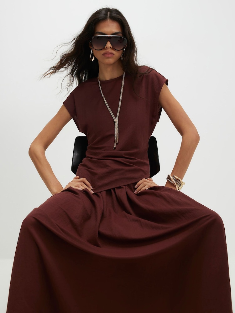 River Island Brown Linen Look Midi Skirt - Image 2 of 4