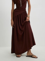 River Island Brown Linen Look Midi Skirt - Image 4 of 4