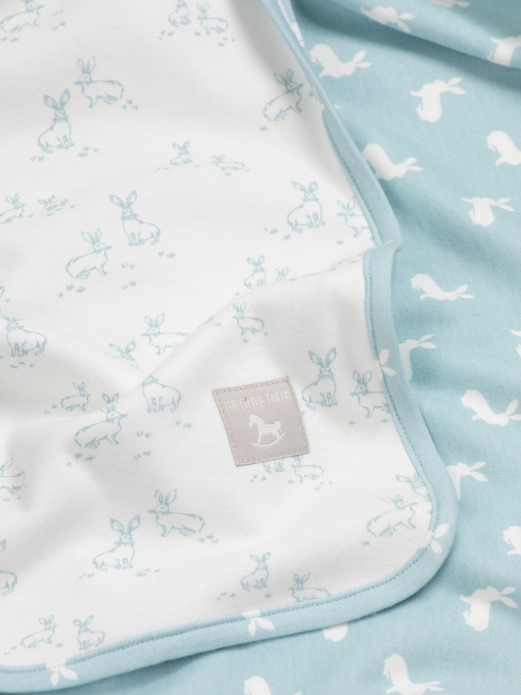 The Little Tailor Blue Baby Soft Jersey 100% Cotton Bunny Print Blanket - Image 3 of 7