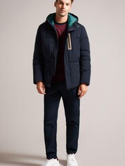 Ted Baker Blue Kinmont Short Hooded Puffer Jacket - Image 3 of 6