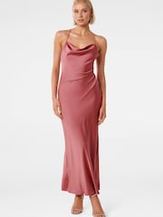 Forever New Pink Ruby Tie Back Satin Midi Dress - Image 1 of 4