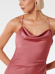 Forever New Pink Ruby Tie Back Satin Midi Dress - Image 2 of 4