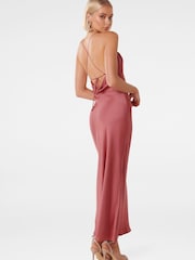 Forever New Pink Ruby Tie Back Satin Midi Dress - Image 4 of 4