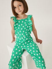 Grün - Jumpsuit aus Crinkle-Jersey mit Rüschenärmeln (3-16 Jahre) - Bild 1 von 5