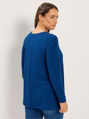 Yours Curve Blue Henley Ribbed Swing Top - Image 3 of 6