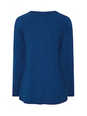 Yours Curve Blue Henley Ribbed Swing Top - Image 6 of 6