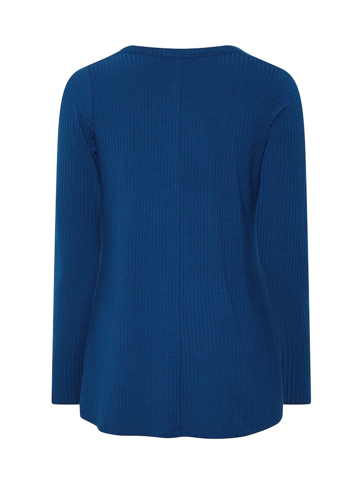 Yours Curve Blue Henley Ribbed Swing Top - Image 6 of 6