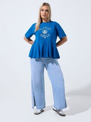Yours Curve Blue Limited Sporty New York Peplum Top - Image 2 of 6