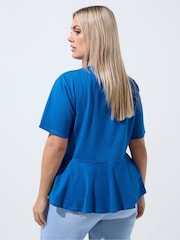 Yours Curve Blue Limited Sporty New York Peplum Top - Image 3 of 6