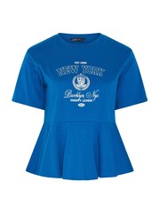 Yours Curve Blue Limited Sporty New York Peplum Top - Image 4 of 6