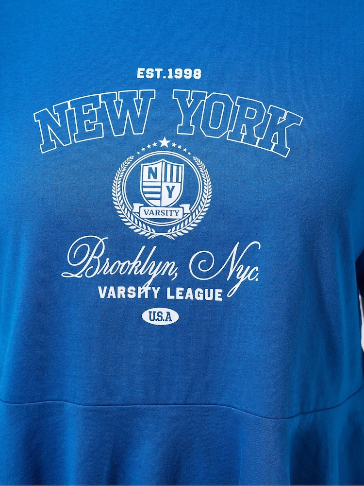Yours Curve Blue Limited Sporty New York Peplum Top - Image 6 of 6