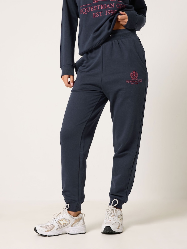 PixieGirl Petite Blue Equestrian Embroidered Joggers - Image 2 of 6 PixieGirl Petite Blue Equestrian Embroidered Joggers - Image 2 of 6