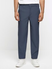 River Island Blue Plisse Tapered 100% Cotton Trousers - Image 1 of 6