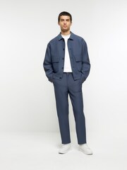 River Island Blue Plisse Tapered 100% Cotton Trousers - Image 2 of 6