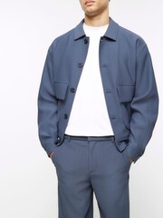 River Island Blue Plisse Tapered 100% Cotton Trousers - Image 4 of 6