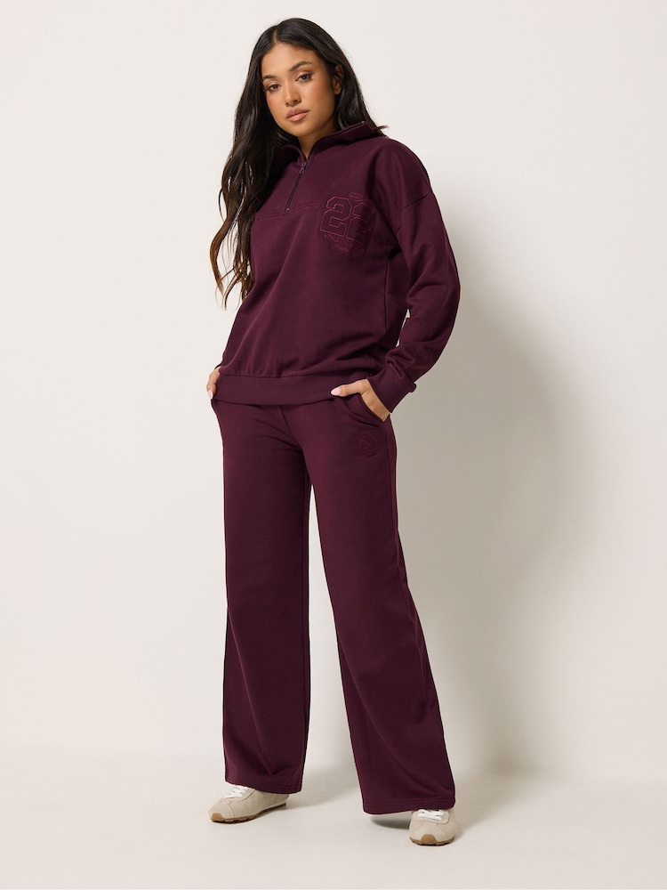 PixieGirl Petite Embroidered 22 Slogan Wide Leg Joggers - Imaginea 1 din 6