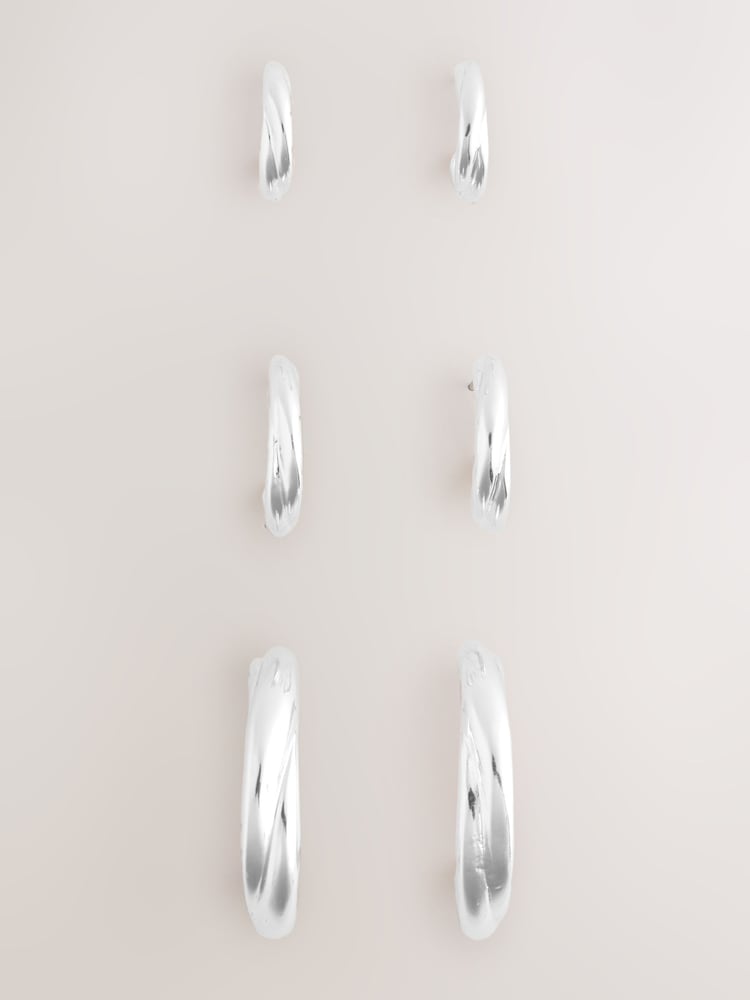 Silver Tone Hoop Earrings 3 Pack - Image 2 of 3 Silver Tone Hoop Earrings 3 Pack - Image 2 of 3