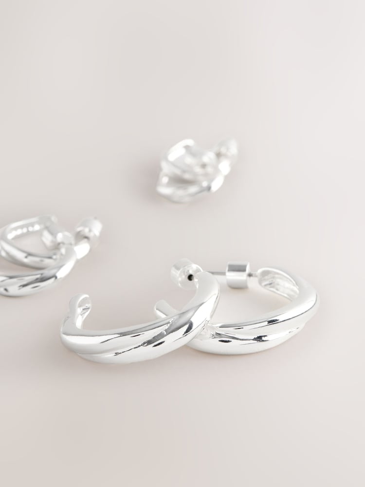 Silver Tone Hoop Earrings 3 Pack - Image 3 of 3 Silver Tone Hoop Earrings 3 Pack - Image 3 of 3