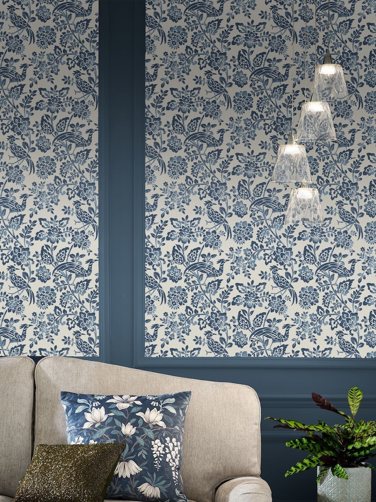 Laura Ashley Dark Seaspray Blue Adain Palace 10M Wallpaper - Image 1 of 4 Laura Ashley Dark Seaspray Blue Adain Palace 10M Wallpaper - Image 1 of 4