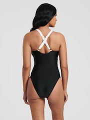 South Beach Monochrome Mesh Plunge Swimsuit - Image 2 of 6