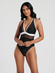 South Beach Monochrome Mesh Plunge Swimsuit - Image 3 of 6