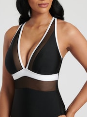 South Beach Monochrome Mesh Plunge Swimsuit - Image 4 of 6