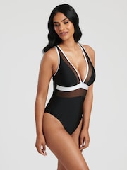 South Beach Monochrome Mesh Plunge Swimsuit - Image 5 of 6