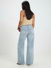 River Island 嬌小款寬鬆直筒撕裂牛仔褲 - 圖片 3，共 4