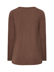 Yours Curve Brown Henley Ribbed Swing Top - Image 6 of 6