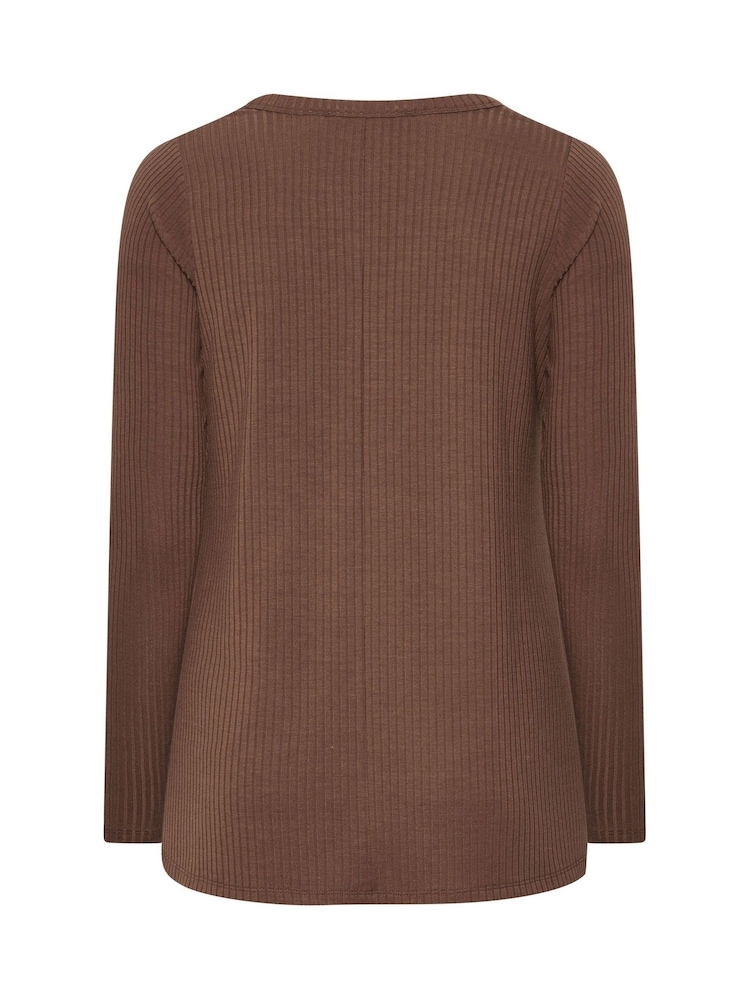 Yours Curve Brown Henley Ribbed Swing Top - Image 6 of 6 Yours Curve Brown Henley Ribbed Swing Top - Image 6 of 6