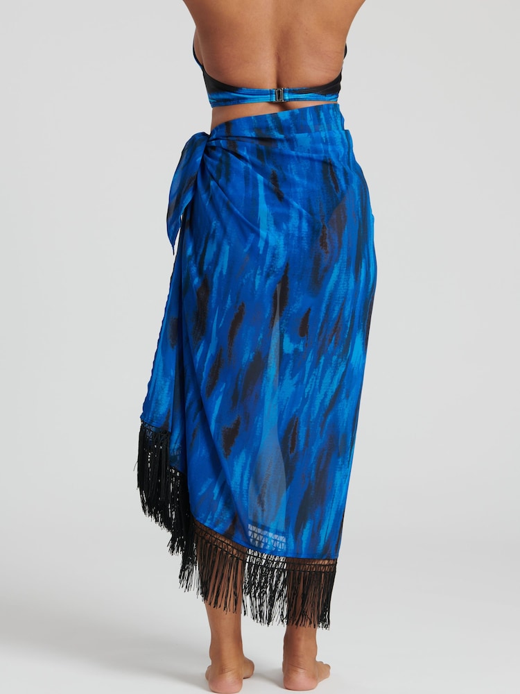 South Beach Multiwear-Sarong aus bedrucktem Chiffon mit Fransen - Bild 2 von 6