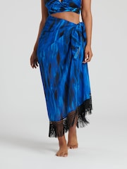 South Beach Multiwear-Sarong aus bedrucktem Chiffon mit Fransen - Bild 3 von 6