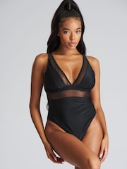 South Beach Black Mesh Plunge Swimsuit - Image 3 of 5