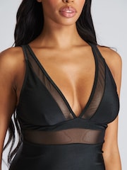 South Beach Black Mesh Plunge Swimsuit - Image 4 of 5