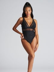 South Beach Black Mesh Plunge Swimsuit - Image 5 of 5