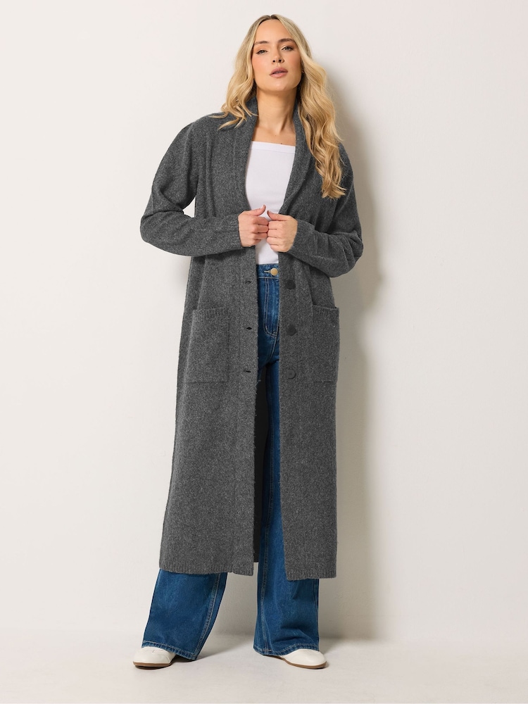 Long Tall Sally Grey Button Knitted Cardigan - Image 1 of 6 Long Tall Sally Grey Button Knitted Cardigan - Image 1 of 6