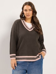 Brązowy - Dzianinowy sweter Yours Curve Tennis - Obraz 1 z 7