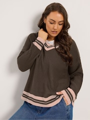 Brązowy - Dzianinowy sweter Yours Curve Tennis - Obraz 2 z 7