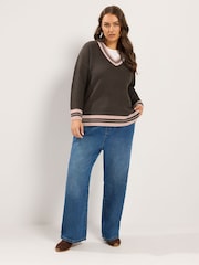 Brązowy - Dzianinowy sweter Yours Curve Tennis - Obraz 3 z 7