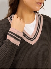 Brązowy - Dzianinowy sweter Yours Curve Tennis - Obraz 5 z 7