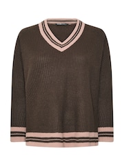 Brązowy - Dzianinowy sweter Yours Curve Tennis - Obraz 6 z 7