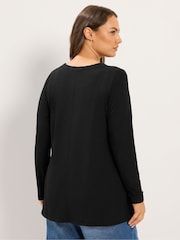 Yours Curve Black Henley Ribbed Swing Top - Image 3 of 6