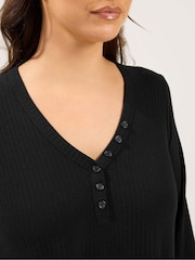Yours Curve Black Henley Ribbed Swing Top - Image 4 of 6