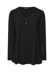 Yours Curve Black Henley Ribbed Swing Top - Image 5 of 6